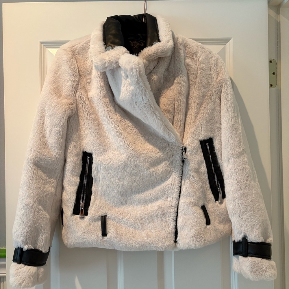 Faux Fur and Faux Leather Lined Moto Jacket